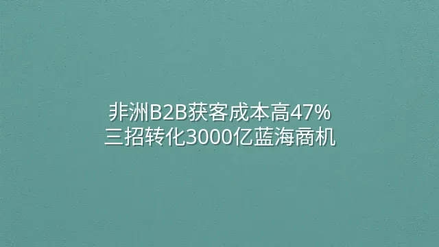 非洲B2B获客成本高47%？三招转化3000亿蓝海商机
