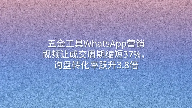 五金工具WhatsApp营销：视频让成交周期缩短37%，询盘转化率跃升3.8倍