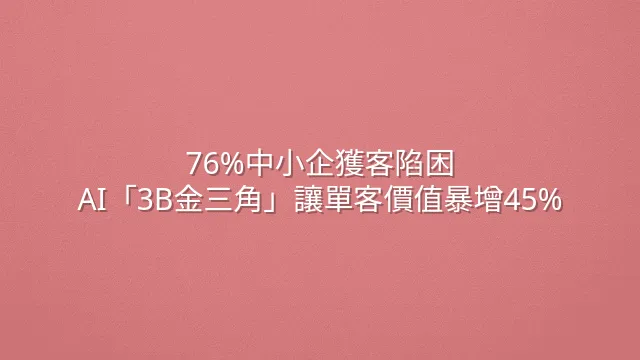 76%中小企獲客陷困？AI「3B金三角」讓單客價值暴增45%