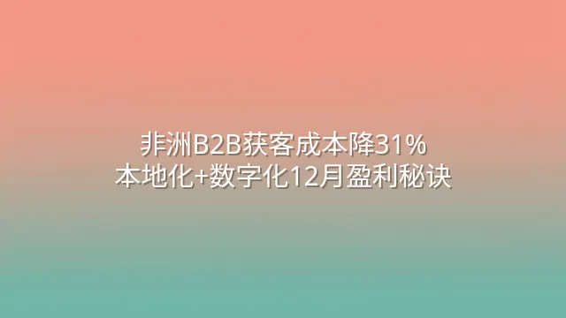 非洲B2B获客成本降31%：本地化+数字化12月盈利秘诀