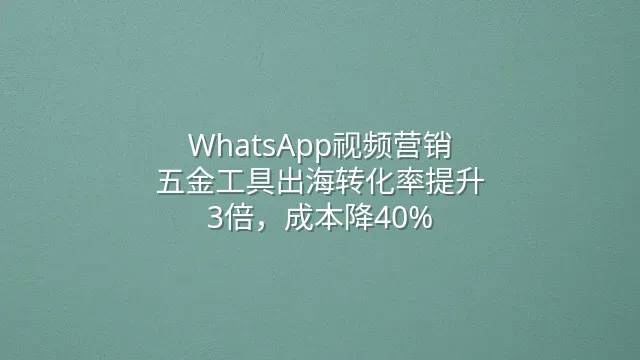 WhatsApp视频营销：五金工具出海转化率提升3倍，成本降40%