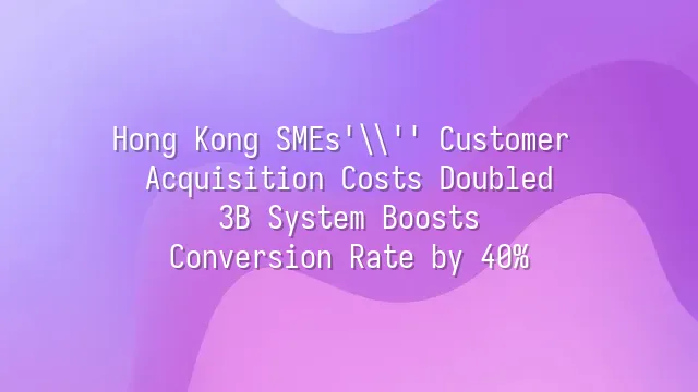 Hong Kong SMEs' Customer Acquisition Costs Doubled? 3B System Boosts Conversion Rate by 40%