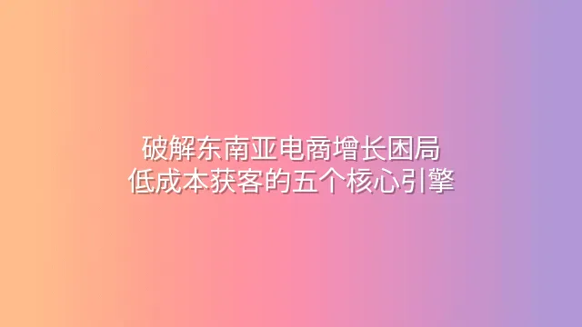 破解东南亚电商增长困局：低成本获客的五个核心引擎