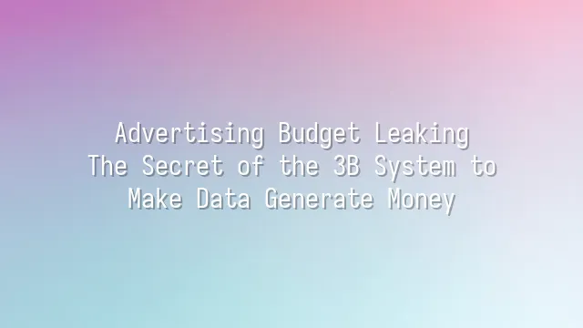 Advertising Budget Leaking? The Secret of the 3B System to Make Data Generate Money