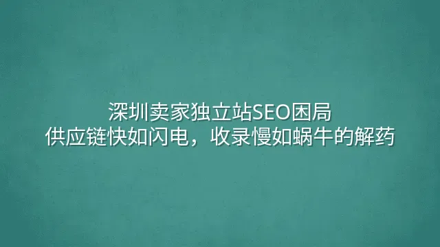 深圳卖家独立站SEO困局：供应链快如闪电，收录慢如蜗牛的解药