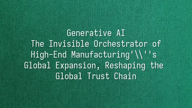 Generative AI: The Invisible Orchestrator of High-End Manufacturing's Global Expansion, Reshaping the Global Trust Chain