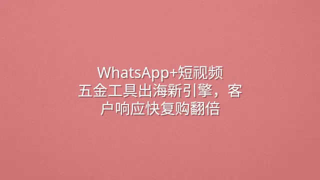 WhatsApp+短视频：五金工具出海新引擎，客户响应快复购翻倍
