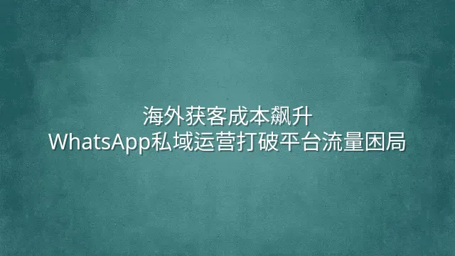 海外获客成本飙升？WhatsApp私域运营打破平台流量困局