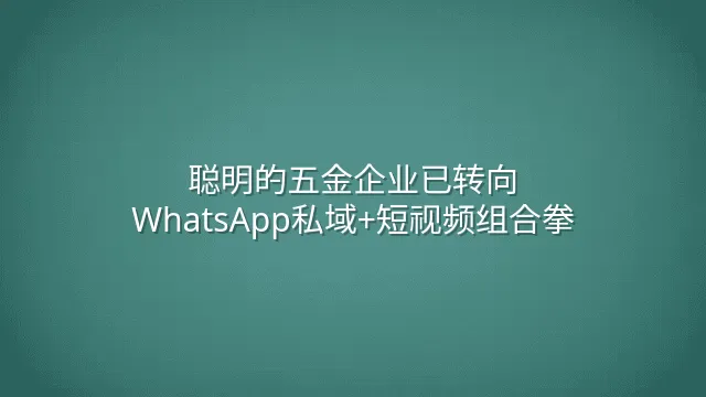 聪明的五金企业已转向WhatsApp私域+短视频组合拳