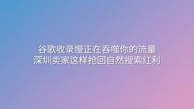 谷歌收录慢正在吞噬你的流量？深圳卖家这样抢回自然搜索红利