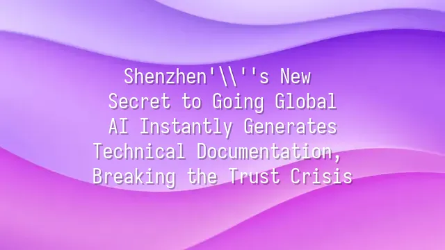 Shenzhen's New Secret to Going Global: AI Instantly Generates Technical Documentation, Breaking the Trust Crisis