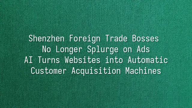 Shenzhen Foreign Trade Bosses No Longer Splurge on Ads: AI Turns Websites into Automatic Customer Acquisition Machines