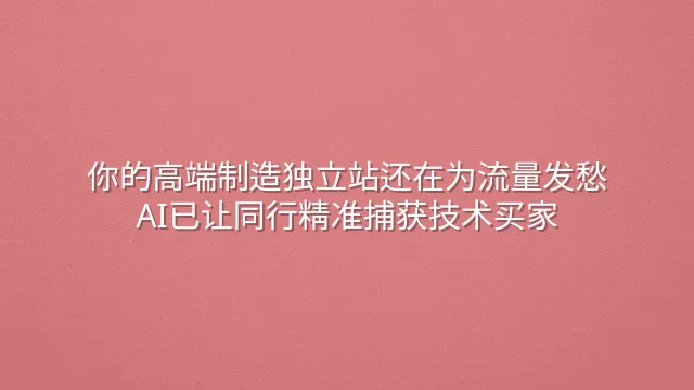 你的高端制造独立站还在为流量发愁？AI已让同行精准捕获技术买家