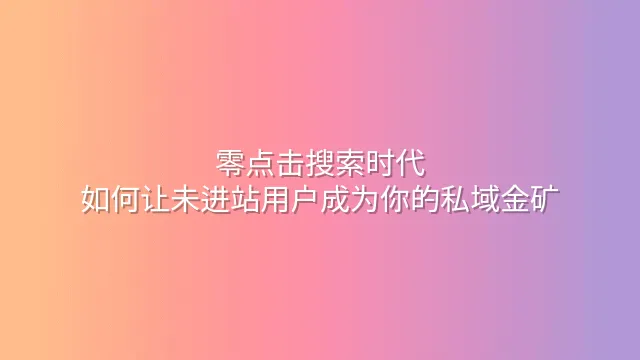 零点击搜索时代：如何让未进站用户成为你的私域金矿