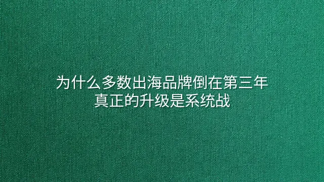 为什么多数出海品牌倒在第三年？真正的升级是系统战