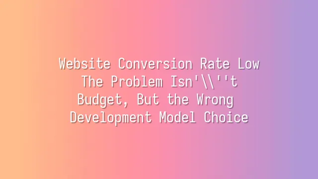Website Conversion Rate Low? The Problem Isn't Budget, But the Wrong Development Model Choice