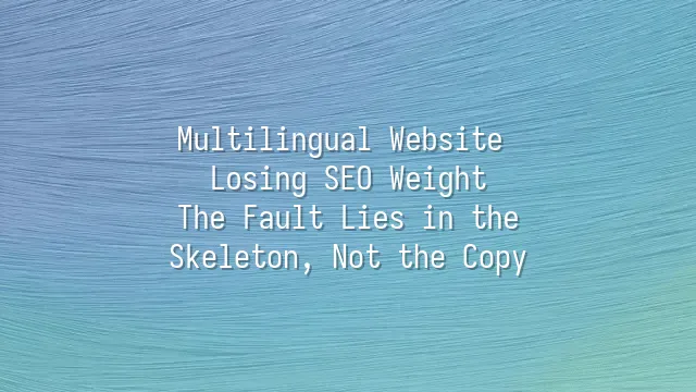 Multilingual Website Losing SEO Weight? The Fault Lies in the Skeleton, Not the Copy